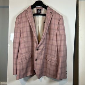 The Savile Row Salmon/White/Navy Blue Windowpane Two Button Blazer Men’s 54R